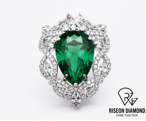 Broche Vintage de Esmeralda Verde con Corte Pera, Halo de Diamantes Cultivados en Laboratorio, Pin de Solapa de Lujo, Joyería de Colección, Regalo para Vestimenta Formal - Product Image 4