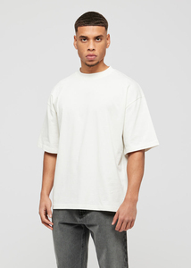 T-shirt en jersey de coton blanc surdimensionné pour homme, manches courtes, col rond, décontracté, couleur unie, tricoté, coupe ajustée - Product Image 3