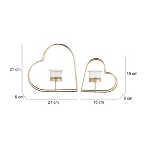 Ensemble de porte-bougies en forme de cœur doré, fait main, écologique, durable, en fer, pour la décoration de la maison, pour la Saint-Valentin - Product Image 2