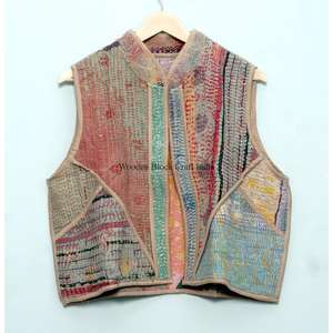 Gilet en coton tricoté vintage pour femme, style indien patchwork, multicolore, respirant, épaisseur standard, pour l'hiver - Product Image 1