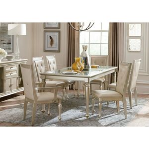 Tavolo da Pranzo Allungabile dal Design Tradizionale con Inserto in Vetro e Finitura Argento, Arredamento per Sala da Pranzo Formale - Product Image 6