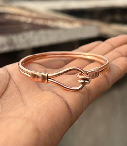 Bracelet jonc en cuivre pur fait main, double fil massif, artisanat en cuivre, fermoir marin, bijoux de guérison pour hommes et femmes, OEM. - Product Image 3