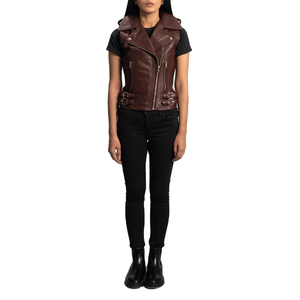 <b>Women</b> Leather Motorcycle Vest Vintage Biker Slim Fit <b>Waistcoat</b> Sleeveless V Neck Windproof Outerwear Zipper Pockets Wear Casual - Product Image 1