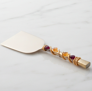 Juego de 3 cuchillos para queso con mango con cuentas de piedras preciosas, hoja de acero inoxidable envuelta en alambre dorado, herramientas para uso en la cocina. - Product Image 3