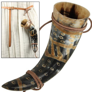 Vaso de Cuerno Genuino con Funda de Cuero, Jarra de Cerveza Estilo Vikingo, Vajilla Medieval para Taberna, Regalo, Decoración para el Hogar - Product Image 2