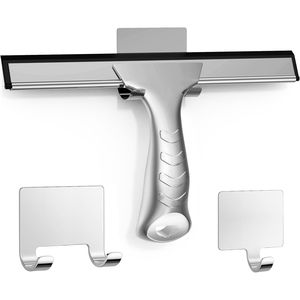 Tergivetro doccia multiuso in acciaio inossidabile con 2 ganci adesivi, strumento per la pulizia del bagno domestico per porte in vetro - Product Image 1