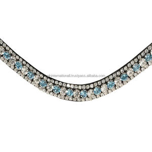 Pierres de cristaux bleus et clairs de marque de qualité supérieure bande de front de cheval en cuir anglais noir décorative en plein cob sur les tailles - Product Image 5