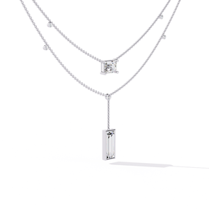 10K 14K 18K สีขาวทองสร้อยคอชั้น lariat ที่มีเจ้าหญิงตัดมรกตชั้นวางเสน่ห์ตัดเพชรที่ปลูกในห้องปฏิบัติการ - Product Image 3