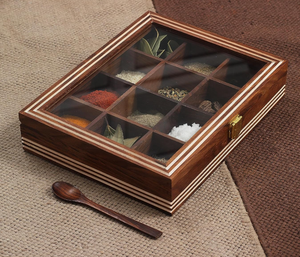 Nueva y Popular Caja de Especias Cuadrada de Madera con Cuchara (Compartimentos No Extraíbles de 50 ml, Color Personalizado, ARTESANÍA ATEMPORAL para Cocina) - Product Image 5