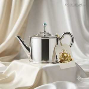 Vintage <b>Silver</b> <b>Teapot</b> With Floral Garland Embossing Traditional Metal Tea Kettle For Hotel Restaurant And Home Tabletop - Product Image 4