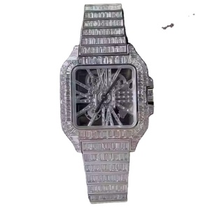 นาฬิกาควอทซ์เพชรหลากสีพร้อมสายสแตนเลสและบาแกตต์กระจกหน้าปัดนาฬิกาสำหรับผู้ชาย - Product Image 4