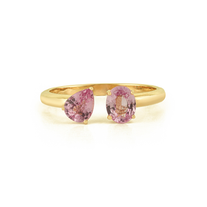 Anillo Abierto Toi et Moi de Zafiro Rosa con Engaste de Garras, Elegante y Sencillo, con Gema Natural Fina, Oro Amarillo Puro de 14K, Joyería de Última Moda para Uso Diario - Product Image 1