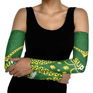 Manchon de bras intégral Sup Arm Sleeve vert jaune à motif camouflage uni, protection solaire UPF50+, compression, unisexe, en soie glacée par sublimation - Product Image 3