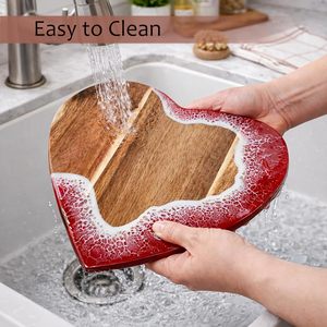 Heart Serving Board Acacia Wood with Epoxy , Adorable Charcuterie Cheese Tray, Kitchen Gift Idea, <b>Cute</b> Cutting Board for - Product Image 2