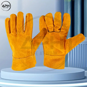 Yellow Split Suede Leather Rigging Gloves Industrial Construction <b>Builder</b> Hand Gloves Open Cuff Heavy Duty Rigger Gloves - Product Image 5