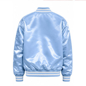 Chaqueta Bomber Azul Claro con Bordado Rosa, Cuello Camisero, Estilo Casual, Corte Regular, Material de Poliéster - Product Image 3