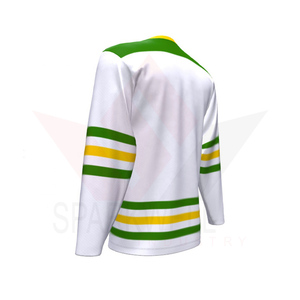 Custom Men's White <b>Green</b> Yellow Ice Hockey Jersey V Neck Full Sleeve Front Logo Quick Dry Breathable Polyester Sports Apparel - Product Image 6