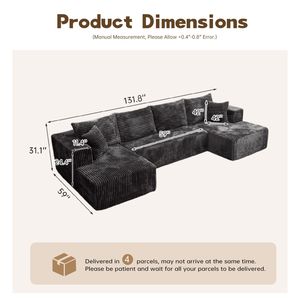 Divano Modulare a U Moderno e Minimalista in Corduroy, Design Componibile Senza Necessità di Montaggio, Confortevole per Soggiorni e Camere da Letto - Product Image 6