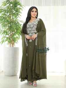 Venta al por mayor AWAIS HOUSE - Conjunto de lujo de 2 piezas para mujer musulmana, modesto, sencillo, de gasa lisa con cuentas, túnica de largo completo, corte A, para fiesta o boda - Product Image 4