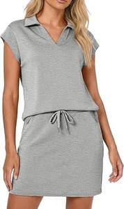 Vestido Gris Sólido Ajustado sin Mangas con Cuello Alto para Mujer, Top Transpirable de Poliéster, Estilo para Todas las Temporadas - Product Image 4