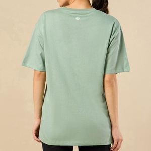 T-shirt en jersey 100 % viscose uni, doux au toucher, brodé, orné de perles, style hip-hop, personnalisé, à manches courtes, ourlet incurvé, coupe classique pour femme - Product Image 2