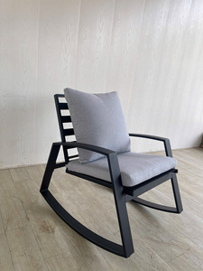 Silla Mecedora Moderna de Alta Gama con Estructura de Aluminio para Exteriores, con Cojín Gris, Muebles de Jardín para Villa, Patio, Piscina - Product Image 3
