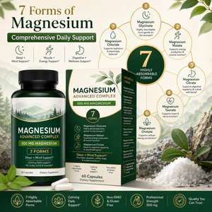 Capsules de complexe de magnésium avancé à 7 formes, 500 mg par dose, avec glycinate, malate, citrate, taurate, lysinate, orotate, <span class=keywords><strong>chlorure</strong></span> - Product Image 4