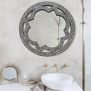 Miroir mural rond sur mesure, fabriqué à la main, mosaïque de coquillages foncés, pour salon de luxe, miroir en nacre. - Product Image 2