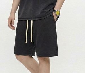 Men Solid Color Washed Cotton Bermuda Shorts With Drawstring Casual Style <b>Mid</b> Waist Breathable Design for Men casual Wear - Product Image 3