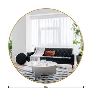 Specchio da parete moderno dorato da 36 pollici con cornice profonda e decorazioni in metallo per camera da letto, soggiorno, ingresso, caminetto - Product Image 4