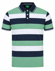 Polo a rayas para hombre RKG, manga corta, corte regular, tejido informal, verde, azul marino, blanco - Product Image 1