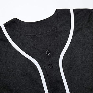 Solid Black Baseball Jersey with White Trim Classic Button Down V Neck Performance <b>Athletic</b> Shirt Uniform - Product Image 5