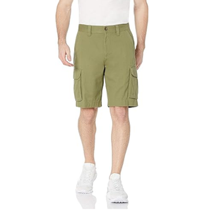 Shorts cargo pour homme en coton pur, couleur vert olive clair, tissage uni, multi-poches, construction robuste, coupe décontractée - Product Image 1