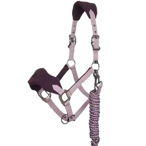 Purple Leather Horse Rugs with Padded Crown and Noseband Metal Buckles and <b>Rope</b> <b>Lead</b> - Product Image 1