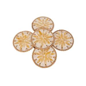 Heavy-Duty Rattan-<b>Edged</b> Shell Coaster - Non-Slip Heat-Resistant Mother-of-Pearl Pad - Thickened Insulating Table Mat - Product Image 1