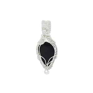 Colgante Artesanal de Ónix Negro en Forma de Lágrima con Alambre, Chapado en Plata, Joyería de Piedras Preciosas Naturales al por Mayor - Product Image 1