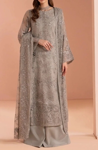 Vestido maxi kurta recto bordado color granate para mujer con dupatta verde oliva y pantalones, estilo indio pakistaní shalwar kameez - Product Image 3
