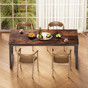 Juego de Mesa de Comedor Rectangular Moderno con Tablero de Madera y Patas de Metal Negro, Mesa de Cocina Industrial con Sillas para el Hogar y Hoteles - Product Image 5