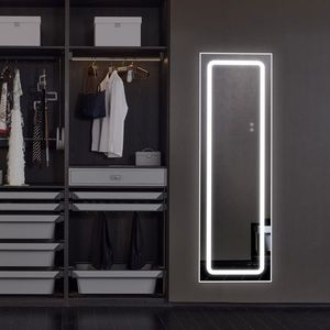 Specchio LED in Alluminio 63*20 Pollici Rettangolare ad Angolo Retto con 3 Tonalità di Luce, Luminosità Regolabile, Funzione Memoria, Appendibile o da Tavolo, a Figura Intera - Product Image 1