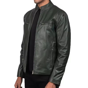 Reinforced <b>Stitched</b> Fashionable <b>Coat</b> Genuine/PU Leather Made Zipper Style Full Sleeve & Regular Length Leather Jacket For Unisex - Product Image 5