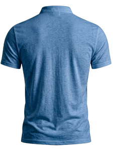 Men's Stand Collar Short Sleeve Jersey Knitted Polyester/Cotton T-Shirt Regular Fit Solid Color Casual Regular Length Blue - Product Image 4