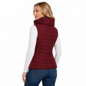 Pink <b>Quilted</b> Linen Knitted Vest Stand Collar Waterproof Windproof Breathable Casual Autumn Wear Polyester <b>Wadding</b> Slim Fit - Product Image 2