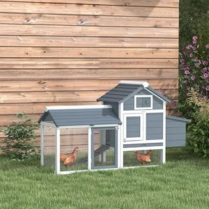 Pollaio in Legno Bianco da 150 cm con 2 Porte e Vassoio Nido Rimovibile, Piccola Casetta per Galline da Esterno per Giardino/Cortile - Product Image 2