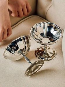 Juego de Tazones para Ensalada de Acero Inoxidable Plateado, Plato Curvo Orgánico, Cuchara y Tenedor con Diseño de Perlas, Decoración Moderna para Mesa, Recipiente Decorativo para el Hogar - Product Image 6