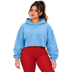 Private Label Boxy Fit <b>Cropped</b> <b>Hoodie</b> <b>Womens</b> Streetwear Brands USA Fashion Retailers French Terry Supply - Product Image 2