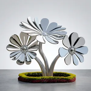 Escultura de Flores Moderna de Acero Inoxidable con Acabado de Espejo, Gran Escultura de Jardín para Exteriores, Decoración para Hoteles, Plazas, Parques y Entradas - Product Image 5