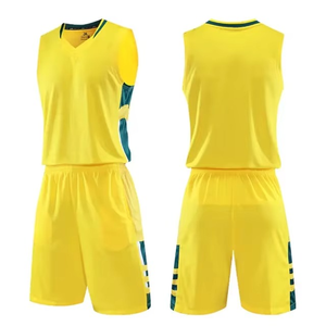Conjunto de Uniforme de Baloncesto Unisex Amarillo, Camiseta sin Mangas con Cuello en V, Pantalones Cortos con Estampado de Leopardo, Transpirable, Absorbe la Humedad, Impresión Sublimada - Product Image 1