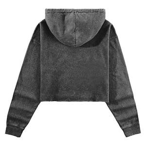 Sweat-shirt à capuche court pour femme, qualité supérieure, délavage acide, ourlet brut, 100% coton molletonné, léger et respirant, pour fitness et gym - Product Image 2