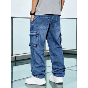 Custom Wholesale <b>Mens</b> 100 Cotton Straight Denim <b>Jeans</b> Retro Faded Light Blue Wash <b>Relaxed</b> <b>Fit</b> Streetwear Trousers - Product Image 6