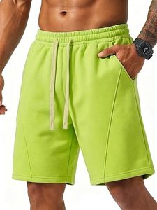Shorts Bermuda Homme Vert Citron avec Cordon de Serrage et Poches Latérales – Tenue Décontractée et Sportive en Tissu Tricoté Respirant, Taille Mi-Haute - Product Image 1